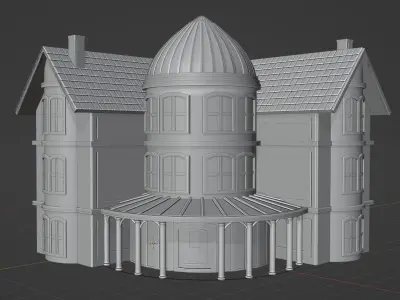 House villa architecture building vintage city pillars 3D model