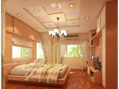 bedroom 4 with walls and wooden floors 3D model