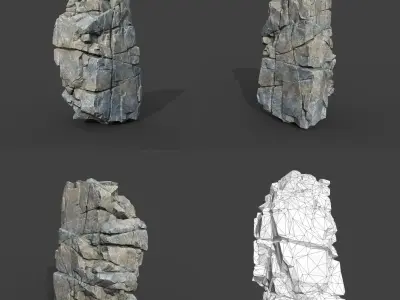 Low poly Gray Cliff Modular Rock 220101 Low-poly 3D model