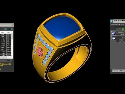 Light Gold Diamond Men Ring 2MR015 3D model