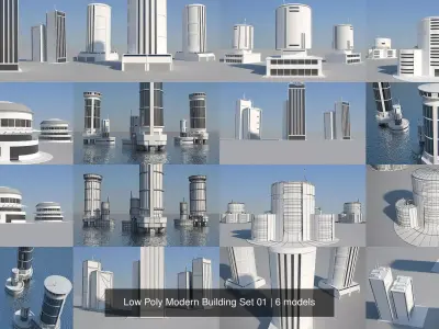 Low Poly Modern Building Set 01 3D Model Pack