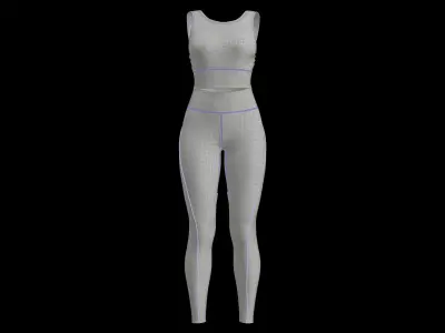 Light Blue Floral Tight-Fit Yoga Outfit Free low-poly 3D model