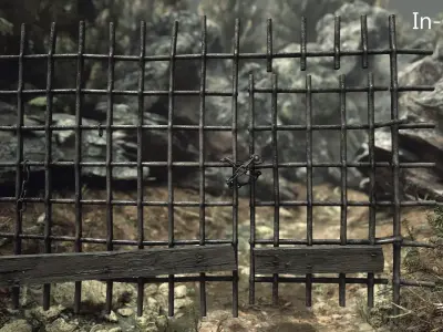 Metal Grid with Gate Low-poly 3D model