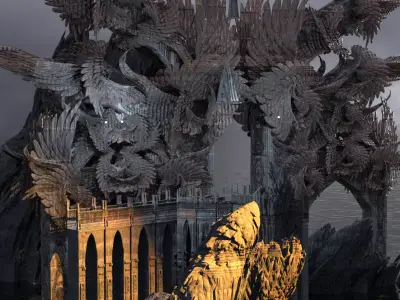 Steampunk Angel arch Grand City Gate castle 3D model