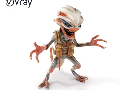 Alien Warrior with Tactical Gear and Fierce Expression  Fully... Low-poly 3D model