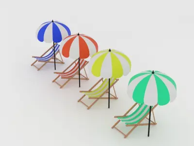 Beach Chair and Umbrella Set  Low-Poly 3D Model Low-poly 3D model