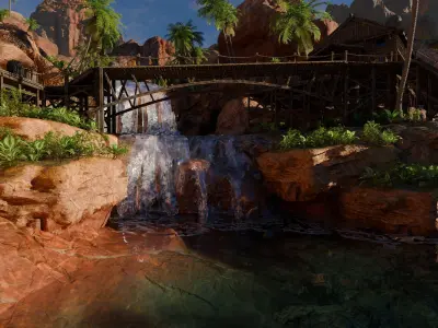 Desert Waterfall Scene 3D model