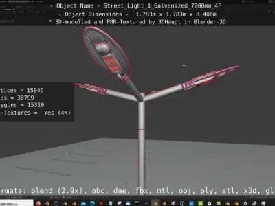 Street Light 1 Galvanized 7000mm 4F Low-poly 3D model