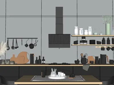 Modern kitchen with black hood 3D model