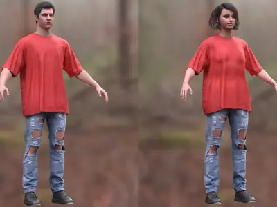  Casual Outfit 1 - MaleFemale MH UE5 Skeletons - Rigged 