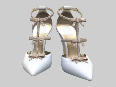 Bow-Embellished Bridal High Heels Stiletto Pointy Toe Shoes Low-poly 3D model