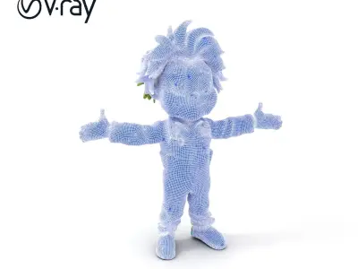 Playful GreenHaired Kid Character in Blue Jumpsuit for D Anim... Low-poly 3D model