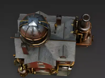 Steampunk Industrial House 3D Model Low-poly 3D model