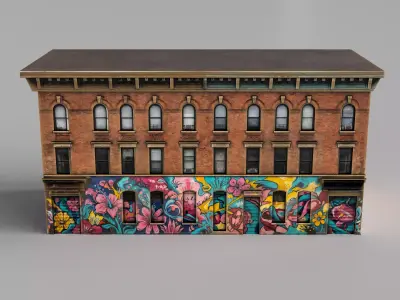 Street wall building Low-poly 3D model Low-poly 3D model