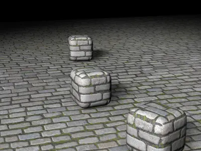 Cobblestone road with bricks Low-poly 3D model