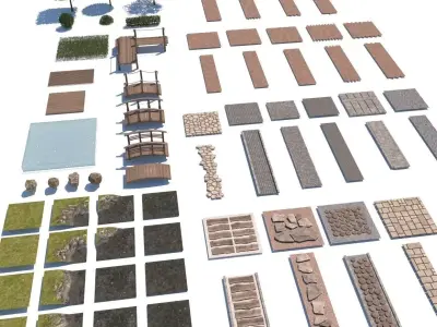 landscape pathways Low-poly 3D model