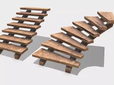 Wooden Stairs Low-poly 3D model