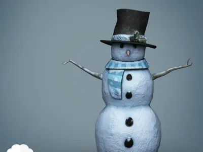 PBR Low Poly Snowman two snowmen with hats and scarves Low-poly 3D model