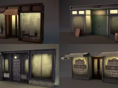 Aged Vintage Storefronts 3D model