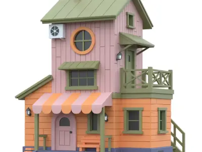 Wooden House B with UV  Low-poly 3D model
