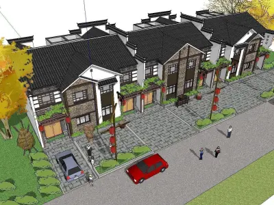 Bed and Breakfast - architecture along street 02 3D model