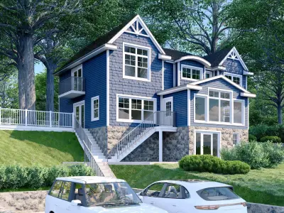 HOUSE - BLUE SIDING Low-poly 3D model