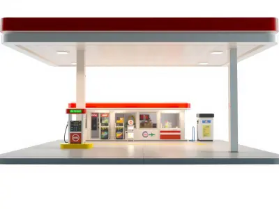 Stylized Gas Station with Convenience Store model pack Low-poly 3D model