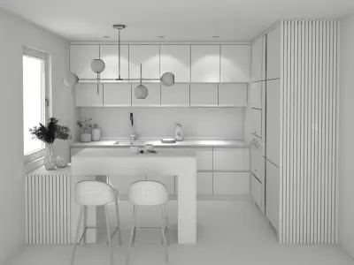 Modern Kitchen Interior Scene VrayforC4D 3D model