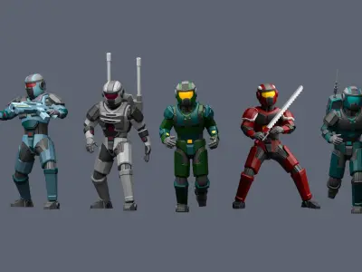 Cartoon characters robots  Low-poly 3D model