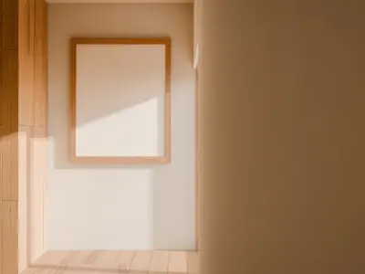 Room with wooden door and white frame Low-poly 3D model
