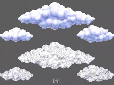 Clouds cartoon V03 Low-poly 3D model