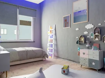 Blender Children Room Scene Low-poly 3D model