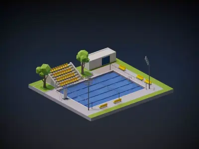 Swimming Pool Complex Low-poly 3D model