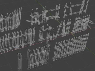 Old Wooden Fence Modular Low-poly 3D model