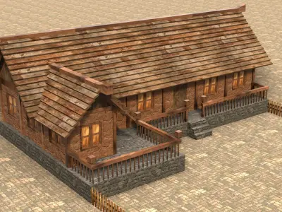 Low poly medieval wooden workshop Low-poly 3D model