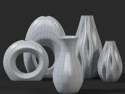 Vases Set group of Low-poly 3D model