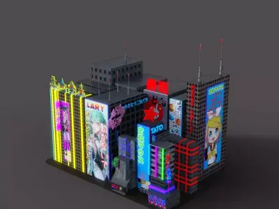 Modular Cyberpunk Environment Kit Japanese Style Street 3D model