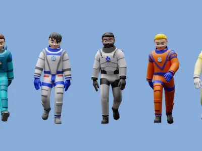 Cartoon characters astronauts Low-poly 3D model