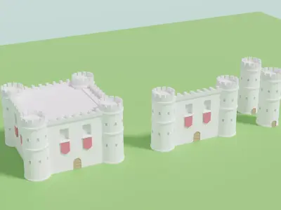 Castle Tower Wall Pack Low-poly 3D model
