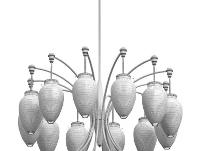 Chandelier French 1960s Brass and White Glass 3D model