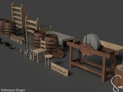 Medieval Blacksmith Set  Low-poly 3D model