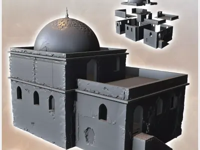 Eastern building with floors access stairs roof terrace and larg 3D print model