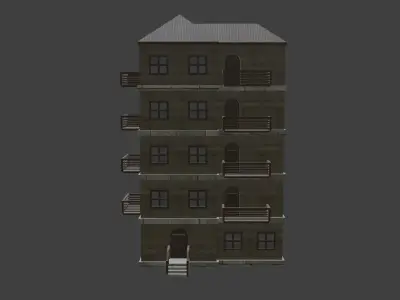 House Model 9 wooden building with balconies Low-poly 3D model