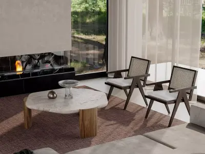 Living Room and Kitchen with Dinning Set Low-poly-132 Low-poly 3D model