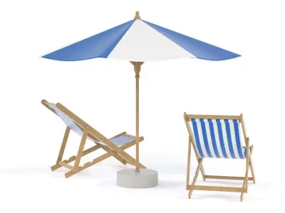 Beach Umbrella and Chair 3D model