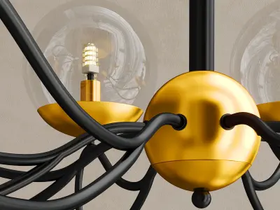 PRUINA gold chandelier with glass globes 3D model