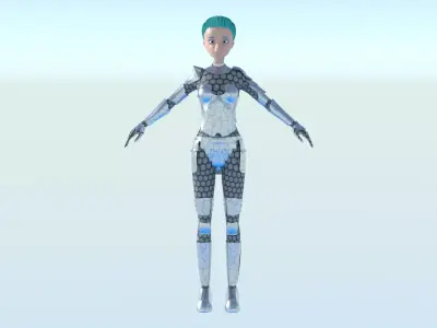Robotic Girl vs Emerald Warrior Animation Low-poly 3D model