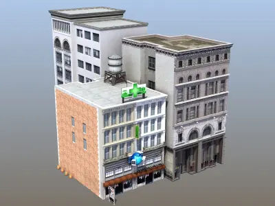 Downtown Stores Low-poly 3D model