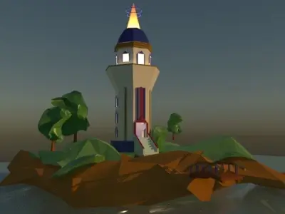 Tower lighthouse island Low-poly 3D model