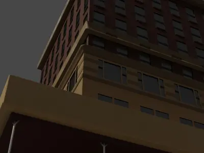 City Corner Building Facade with Sidewalk and Streetlight 3D model